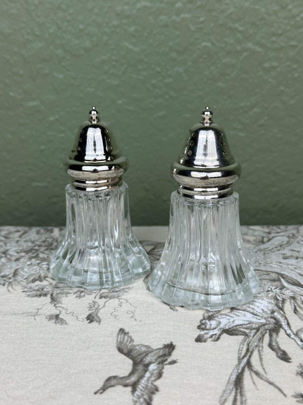 VTG Leonard Crystal Silver Plated Salt Pepper Shakers Japan ~3.5"